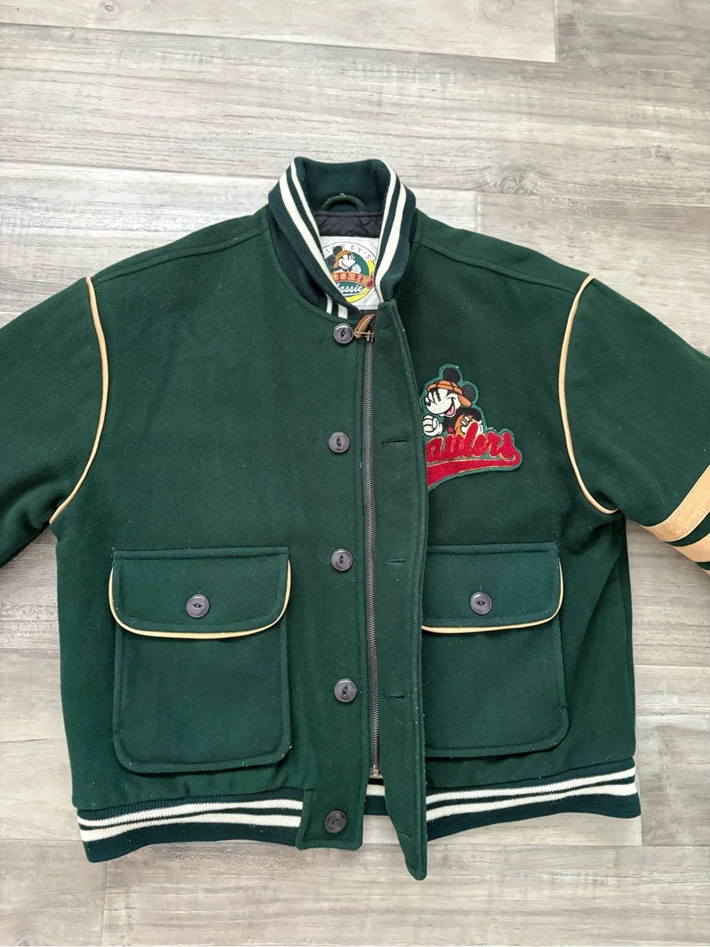 Vintage Disney Mickey Mouse Maulers Varsity Jacket M Green Pigskin Classic 90s